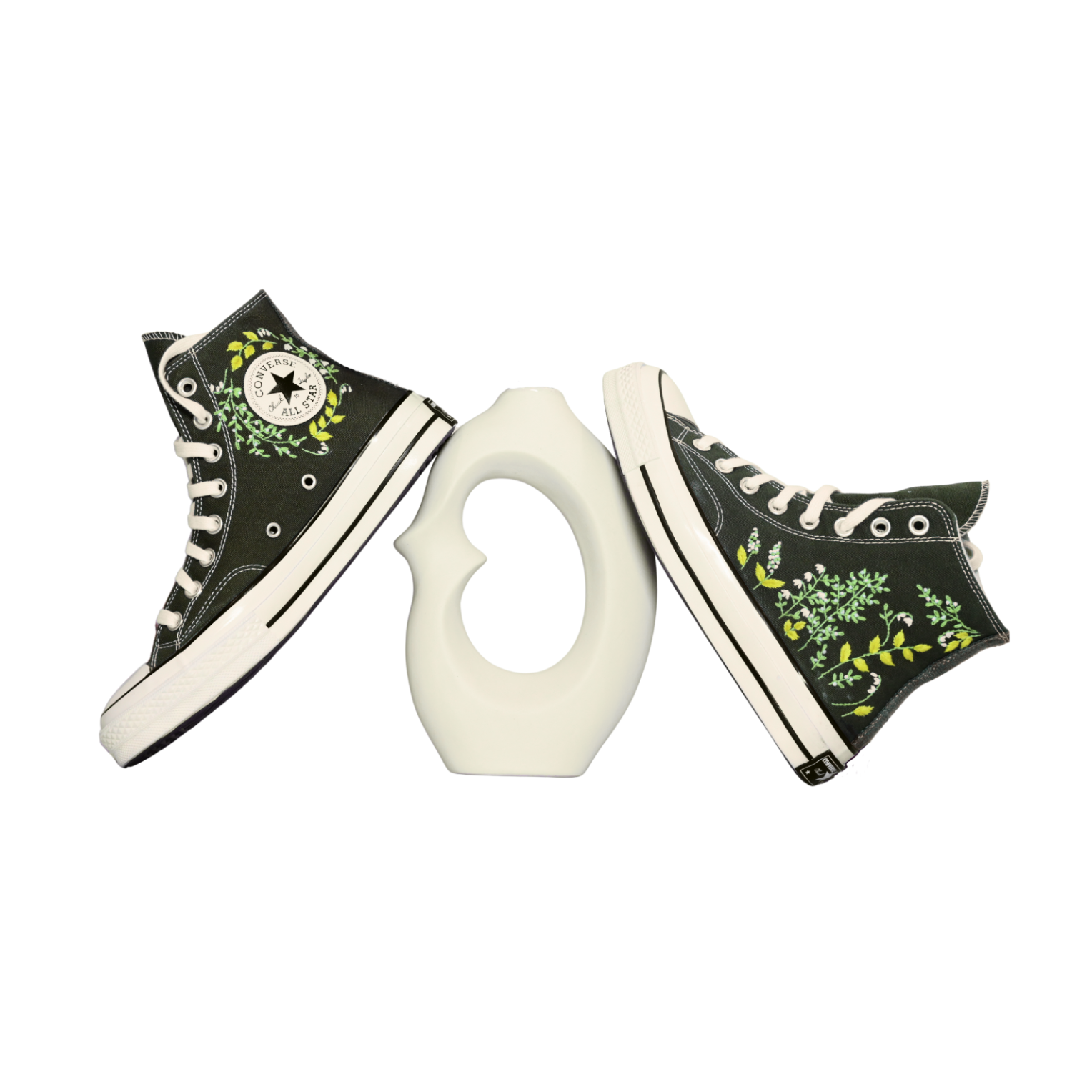 Olive Canopy hand embroidered Converse Chuck 70 olive green floral shoe