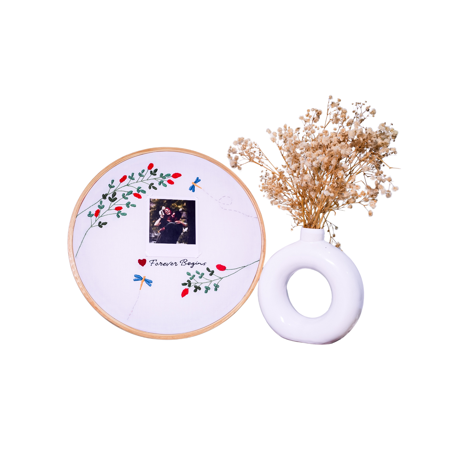 Rustic Romance — Hand-Embroidered Polaroid Keepsake