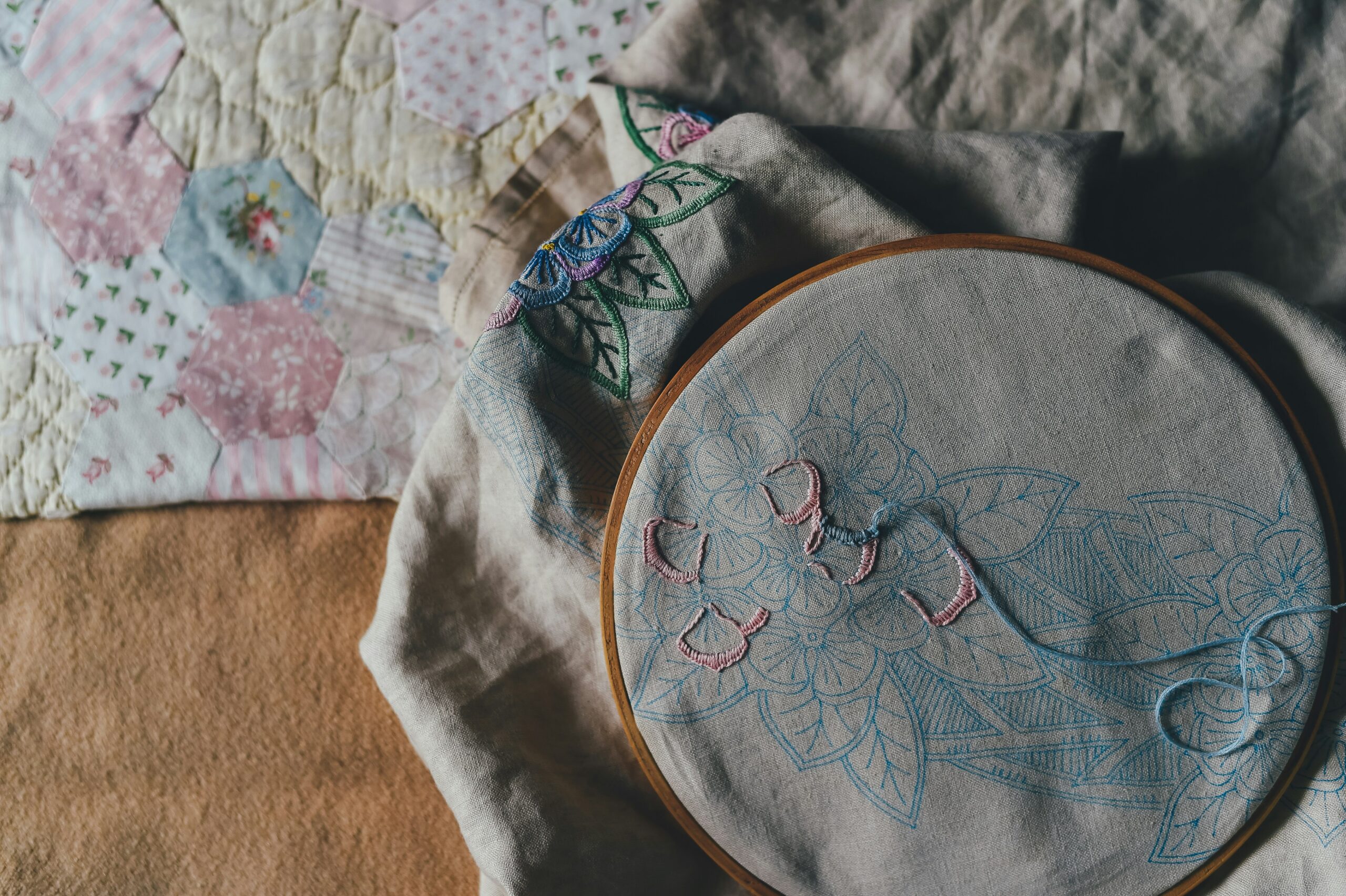 Embroidery sampler showing simple beginner stitches