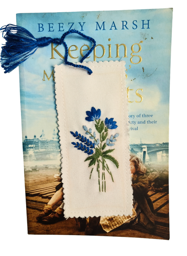 Blue Meadow Stem —Embroidered Bookmark